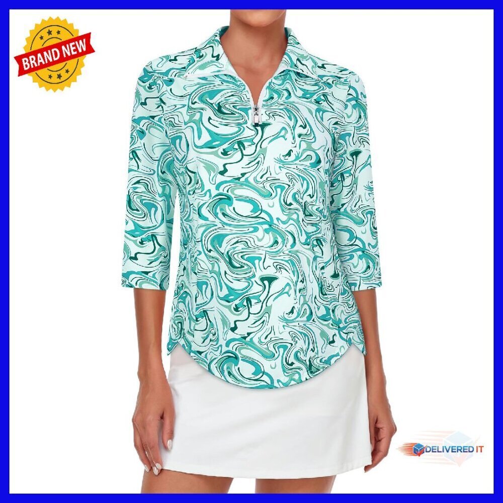 Women's 3/4 Sleeve Quarter Zip Polo Shirt Moisture Wicking UPF 50+